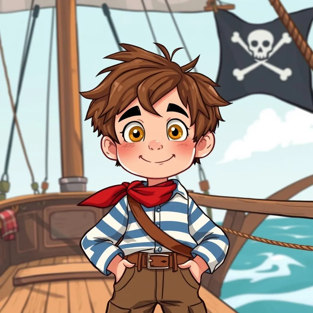 Curious cabin boy Jack on pirate ship, inspiring problem-solving skills in early readers.