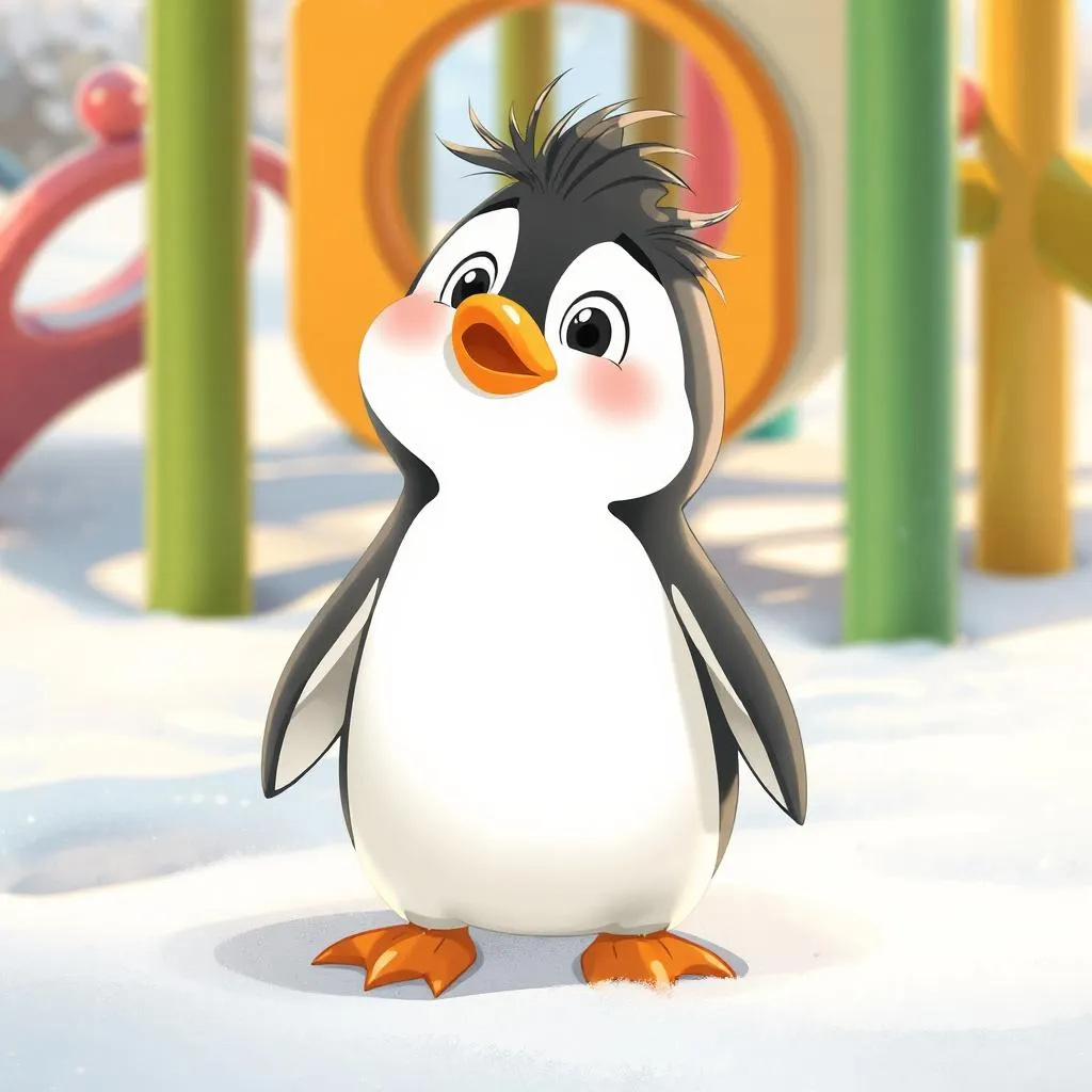 Educational tale shows brave penguin discovering playground learning adventures